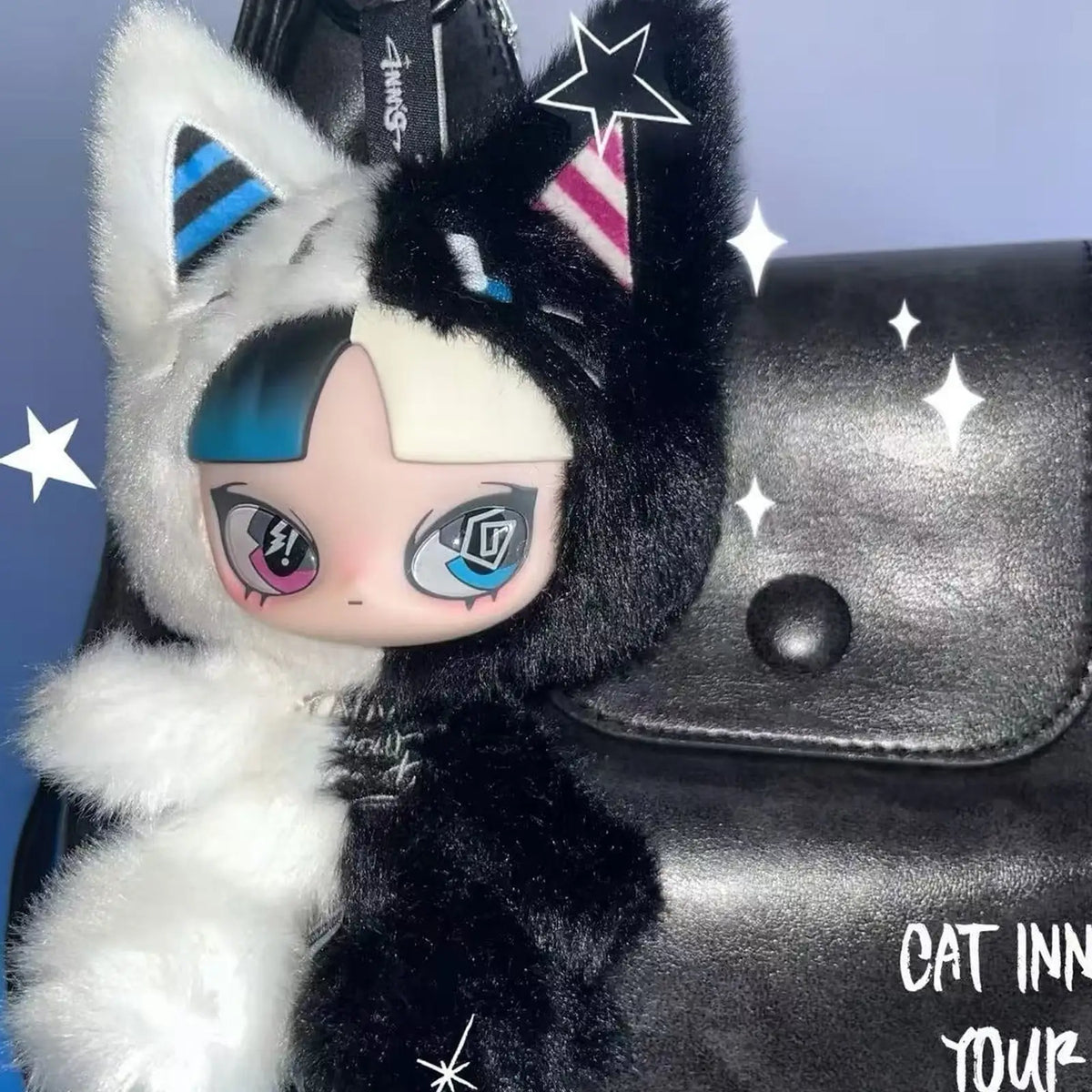 INN Cat Inn Your Chat black-and-white cat-costume plush and clip detail; series example
