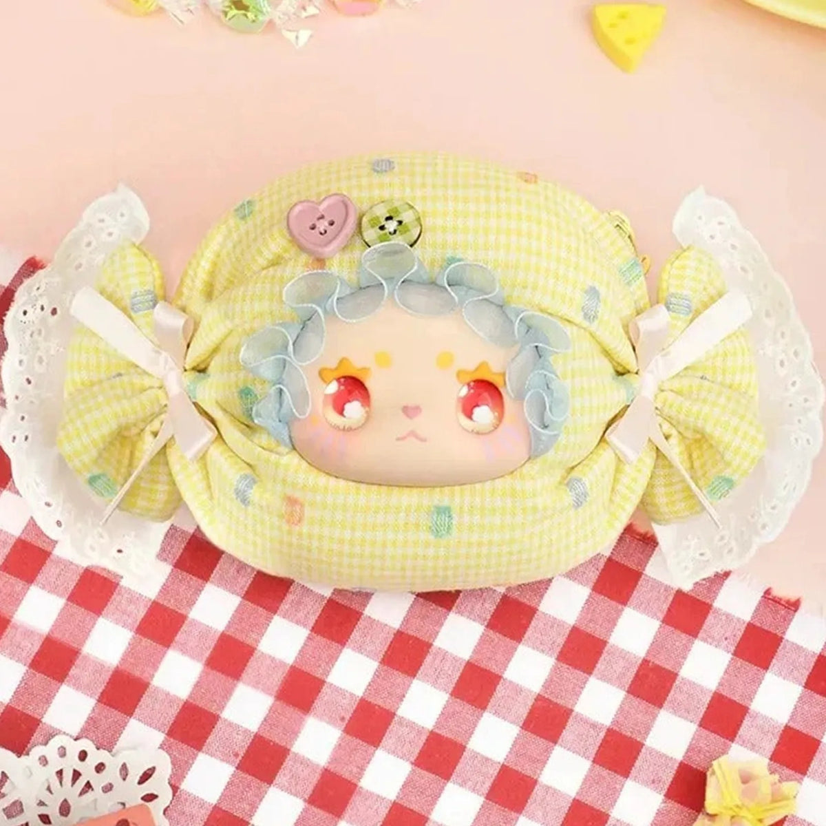 Lovely Emma Candy House Series Plush Blind Box - Yellow wrapped candy complete design example; random design not guaranteed