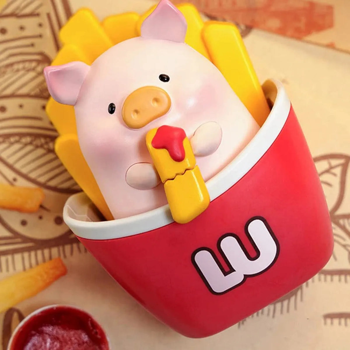 LuLu the Piggy Burger Express Movable Series Figures, Blind Box — Piggy in a fries carton figure example; series example, not guaranteed selection