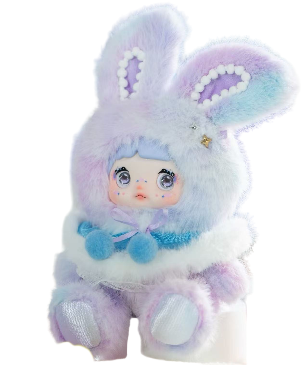 NOMMI Weather Forecast FOG pastel rabbit-ear plush doll with blue pom-poms, star details and silver foot patches
