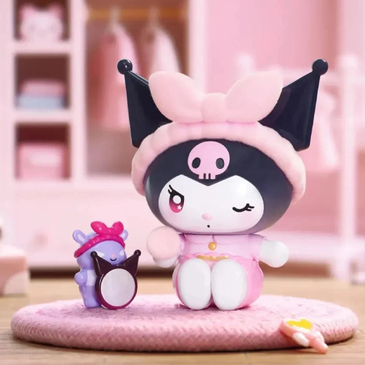 KUROMI Sparkling Idol figure with pink bow in a styled display; series design example | KikiBuddies