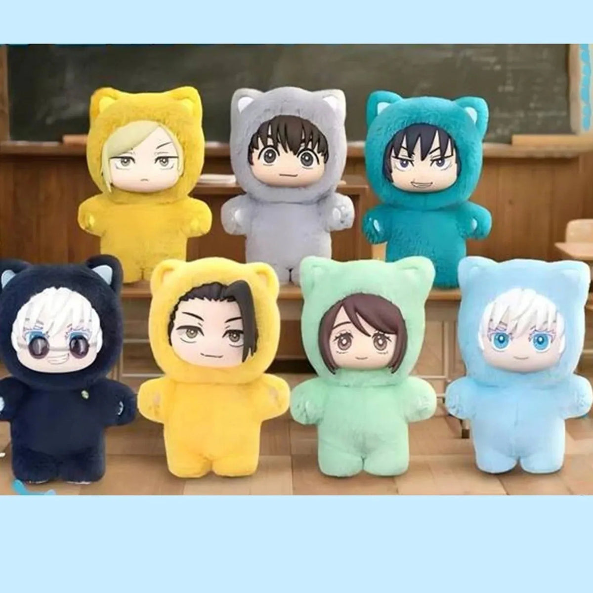 Jujutsu Kaisen cat-ear plush design group; pictured group is not the supplied contents of a box or six-box order