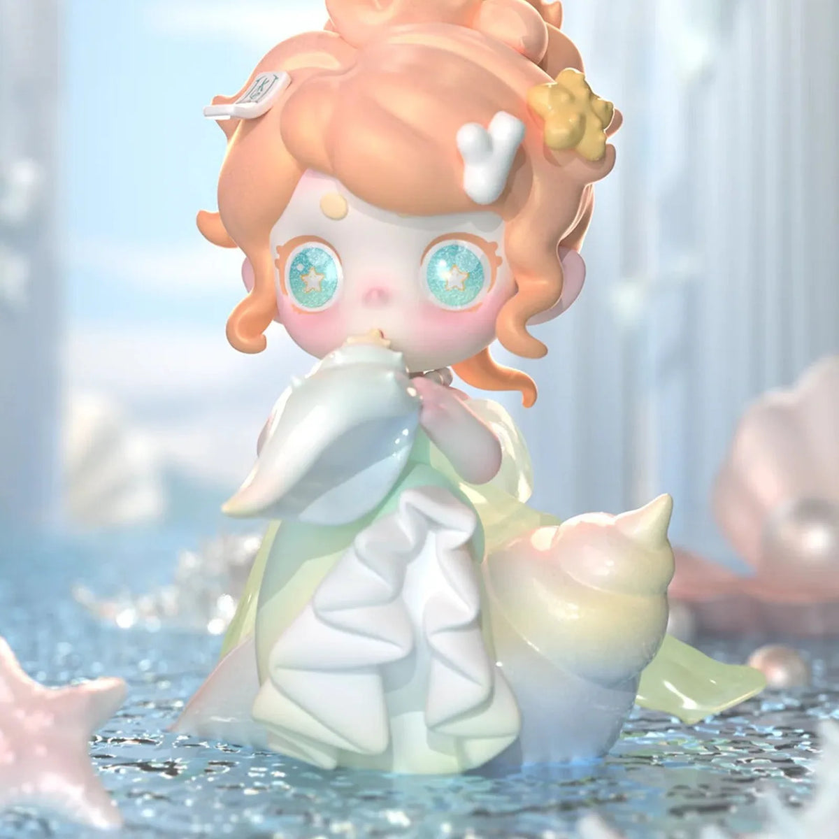 KEENO orange-haired figure in a pale green costume; series design example | KikiBuddies