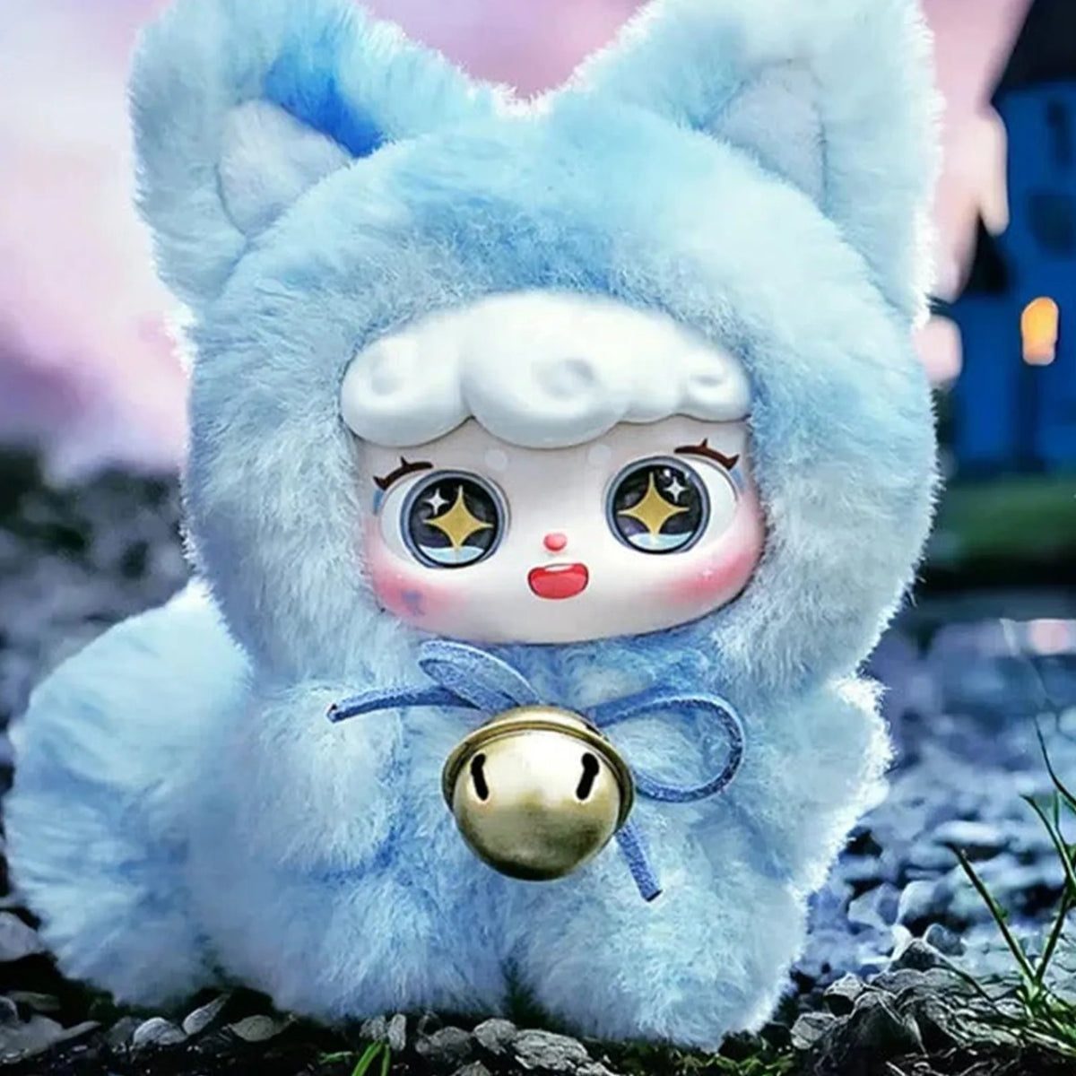 Lucky Meow IV Series - With Body Plush Dolls, Blind Box - Blue cat plush doll example with upper ear edge cropped; random design not guaranteed
