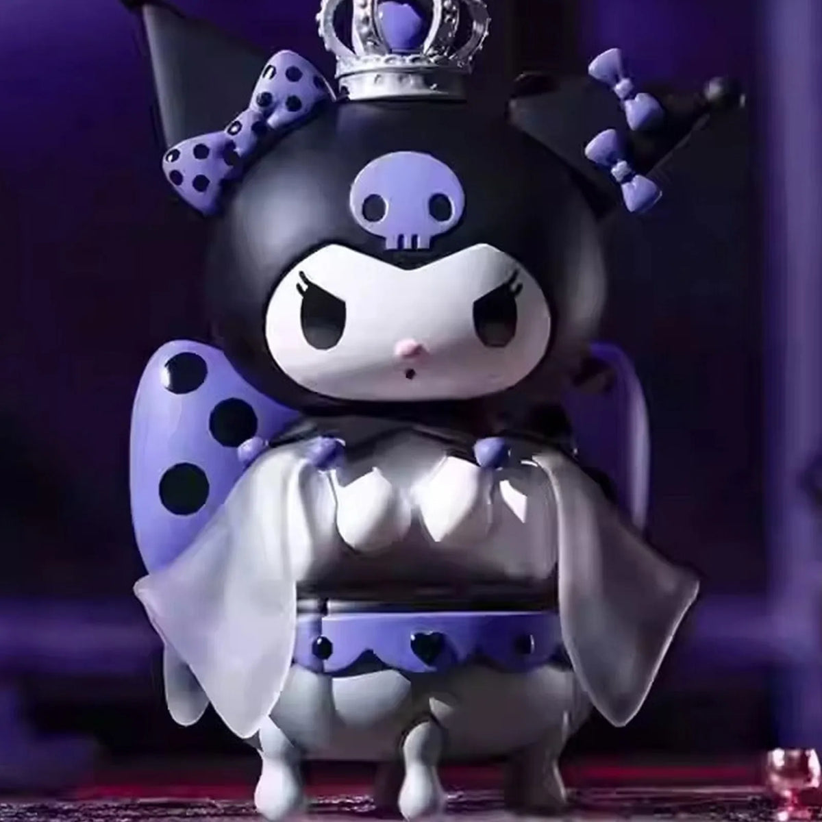 KUROMI Midnight Stories figure with a crown in a purple display; series design example | KikiBuddies