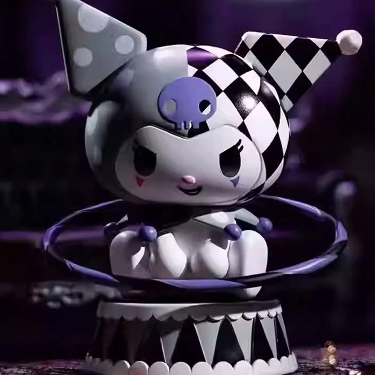 KUROMI Midnight Stories figure with a checkered jester-style hat; series design example | KikiBuddies