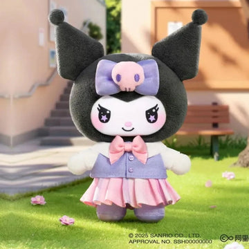 KUROMI school-life plush in a lavender outfit; series design example | KikiBuddies