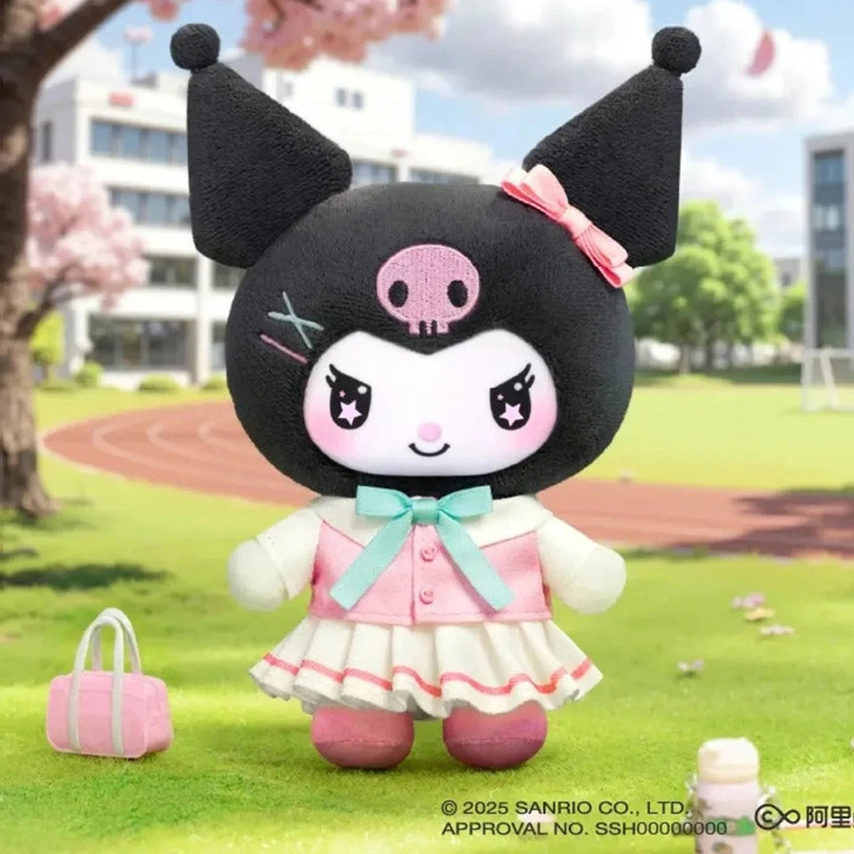 KUROMI school-life plush in a pink and mint outfit; series design example | KikiBuddies