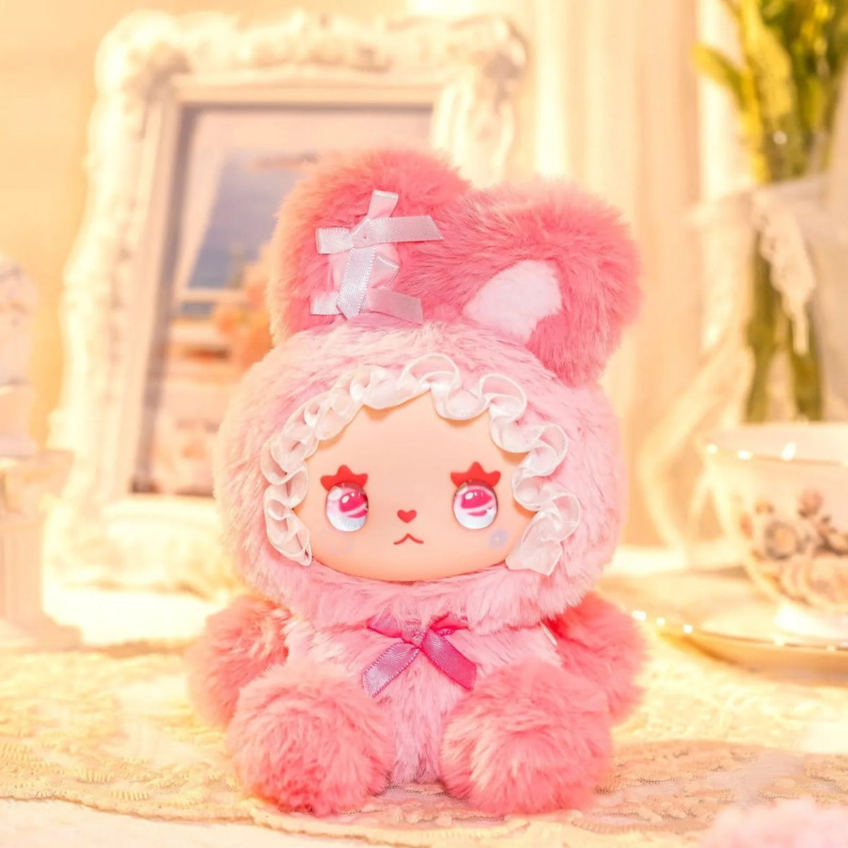 Pink bunny-outfit plush doll design; exact series reference, random purchase does not guarantee pictured design