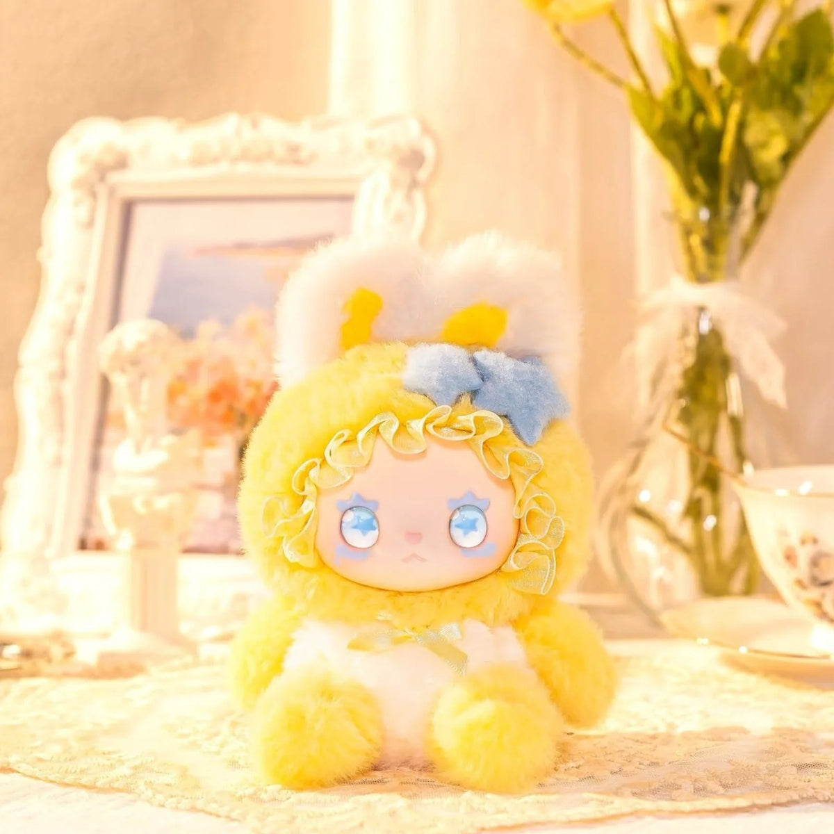 Yellow bunny-outfit plush doll design; exact series reference, random purchase does not guarantee pictured design