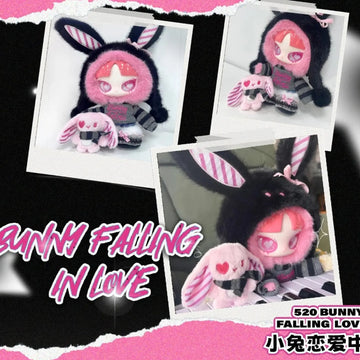 Bunny Falling in LOVE plush design collage showing the same product in several views; not a multiple-item purchase