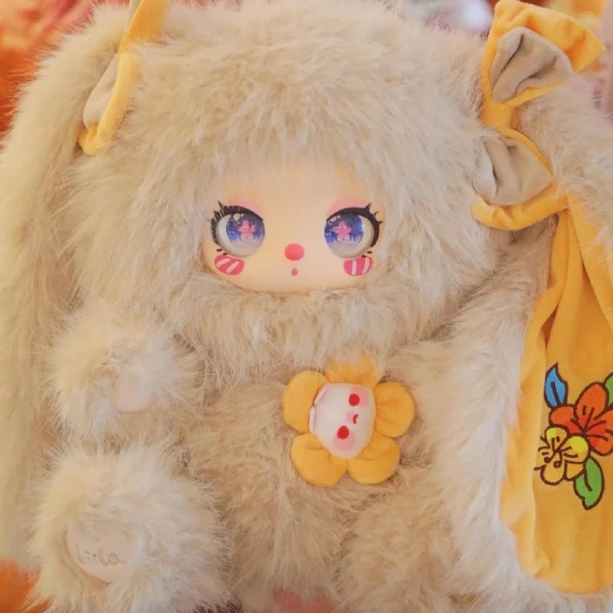 Liila 600%-V2 Tea Time With My Girl Series Plush Blind Box - Yellow plush design detail; upper bows and lower body cropped; random design not guaranteed; display props not included