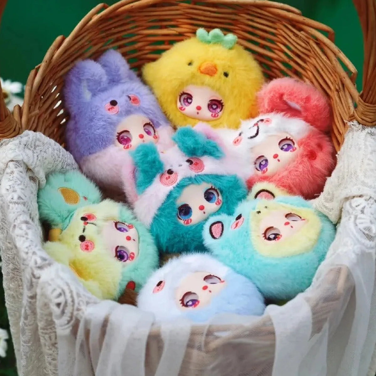 Liila's Garden Tea Party Mini Plush Blind Box — Liila MINI plush series examples arranged in a basket