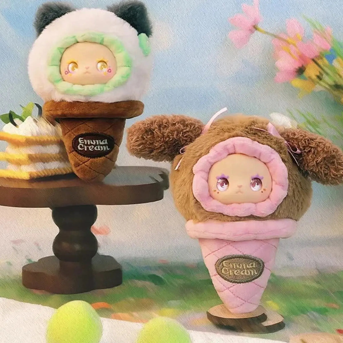 EMMA panda and puppy costume cone-shaped plush display; series design example | KikiBuddies