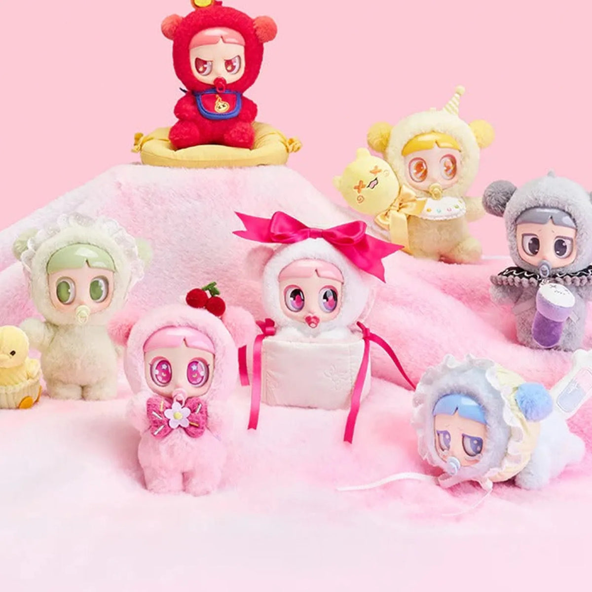 Kiyomi colorful plush doll series, group display; series design example | KikiBuddies