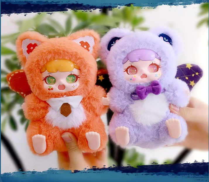 Two complete visible ManChao plush design examples for comparison; 1 BOX supplies one random design, not this pictured pair