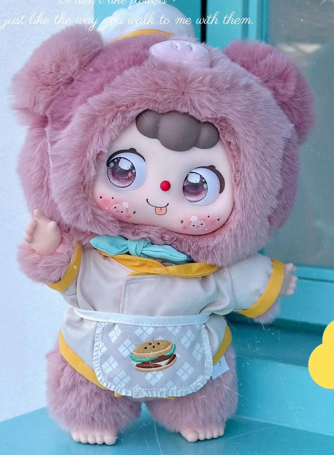 DOUBAO Disappearing Burger pink chef example with complete hat, ears, face, outfit, hands and both feet; random purchases do not guarantee this design
