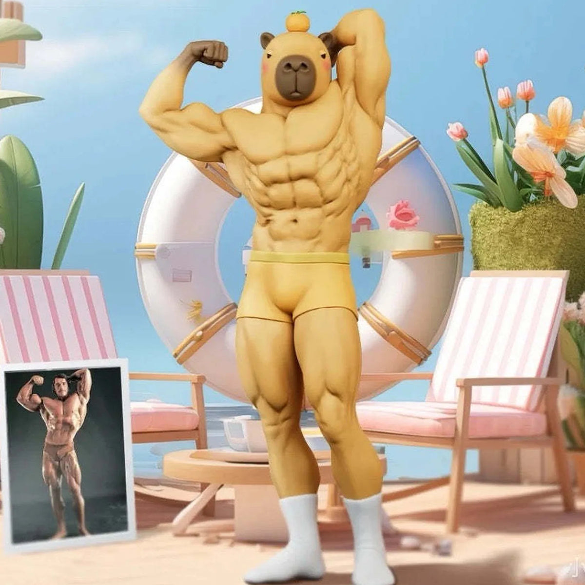 Capybara figure with a muscular body design; series design example | KikiBuddies
