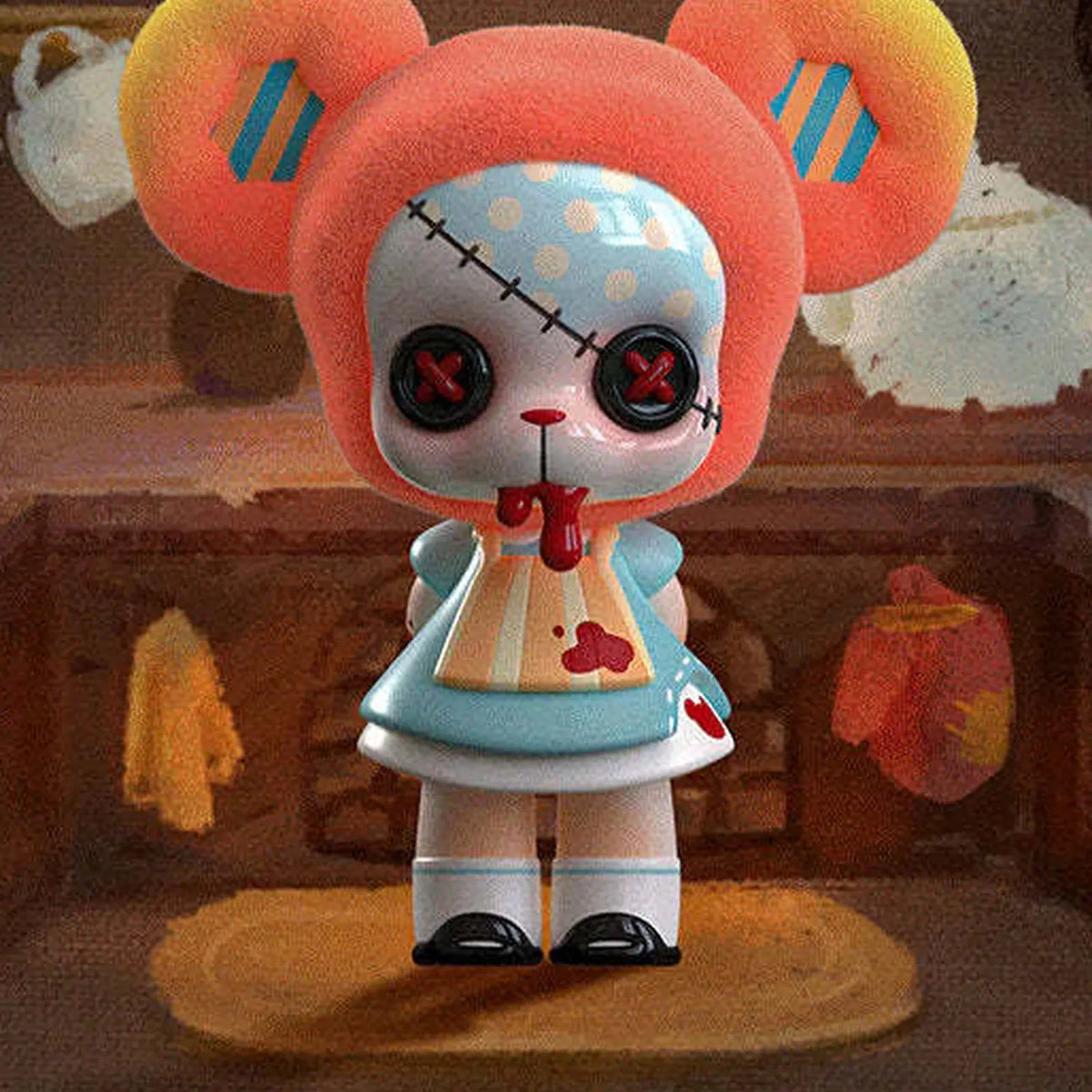 Kasa bear-styled figure in a colorful dress; series design example | KikiBuddies