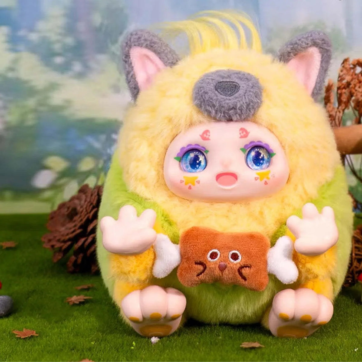 Kimmon O'chichi V2 Series Plush Dolls, Blind Box — Yellow animal-costume plush complete view; series example, not guaranteed selection