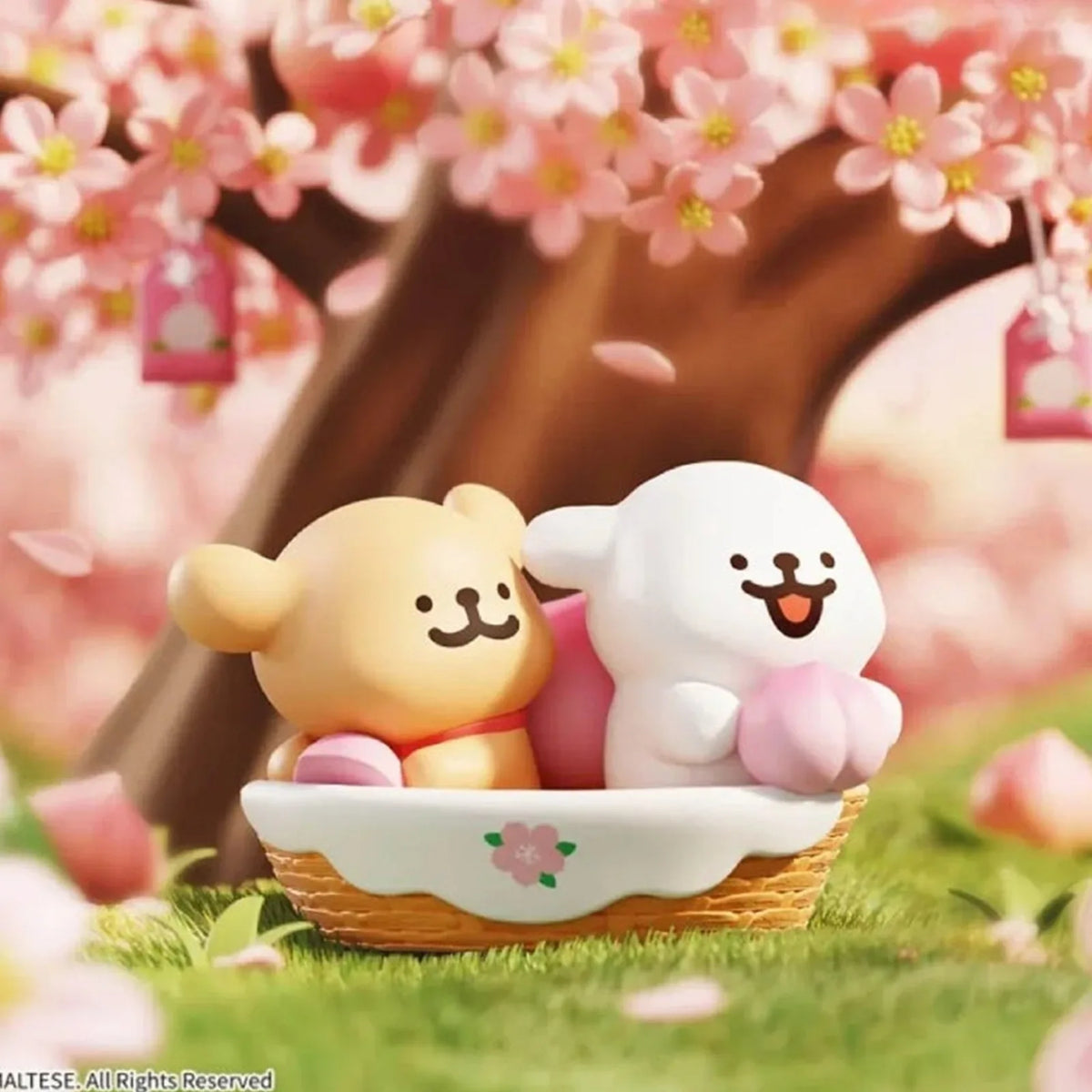 Maltese and Golden Retriever in a blossom basket — Abundant Year after Year design example