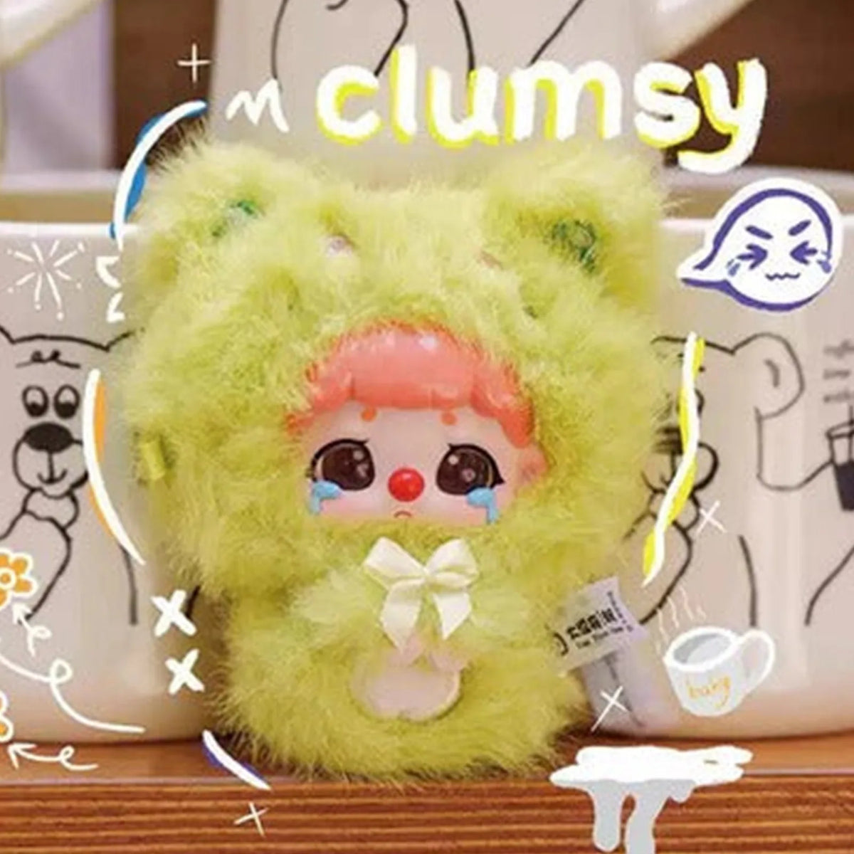 Green animal-costume plush character detail; exact series reference, random purchase does not guarantee pictured design