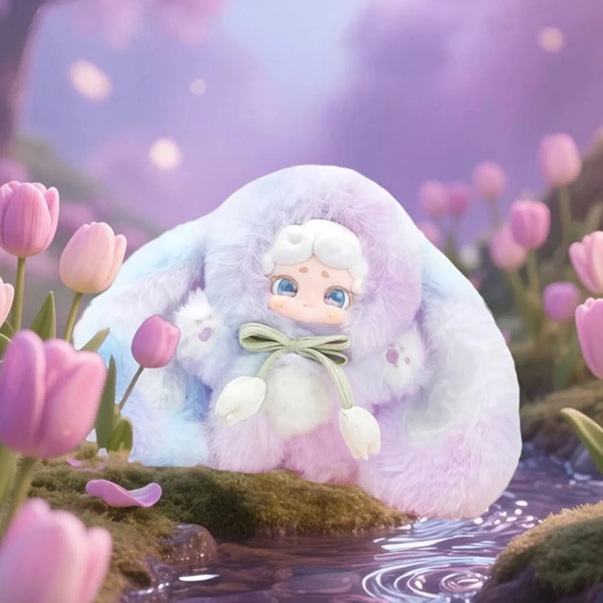 Pastel purple Secret Garden plush doll in a flower scene; exact series reference, random purchase does not guarantee pictured design