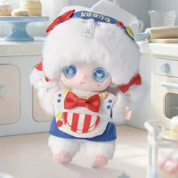 KEENO Fluffy Cute Ghost Series Plush Pendant Blind Box - Complete white sailor-outfit plush example; random design not guaranteed