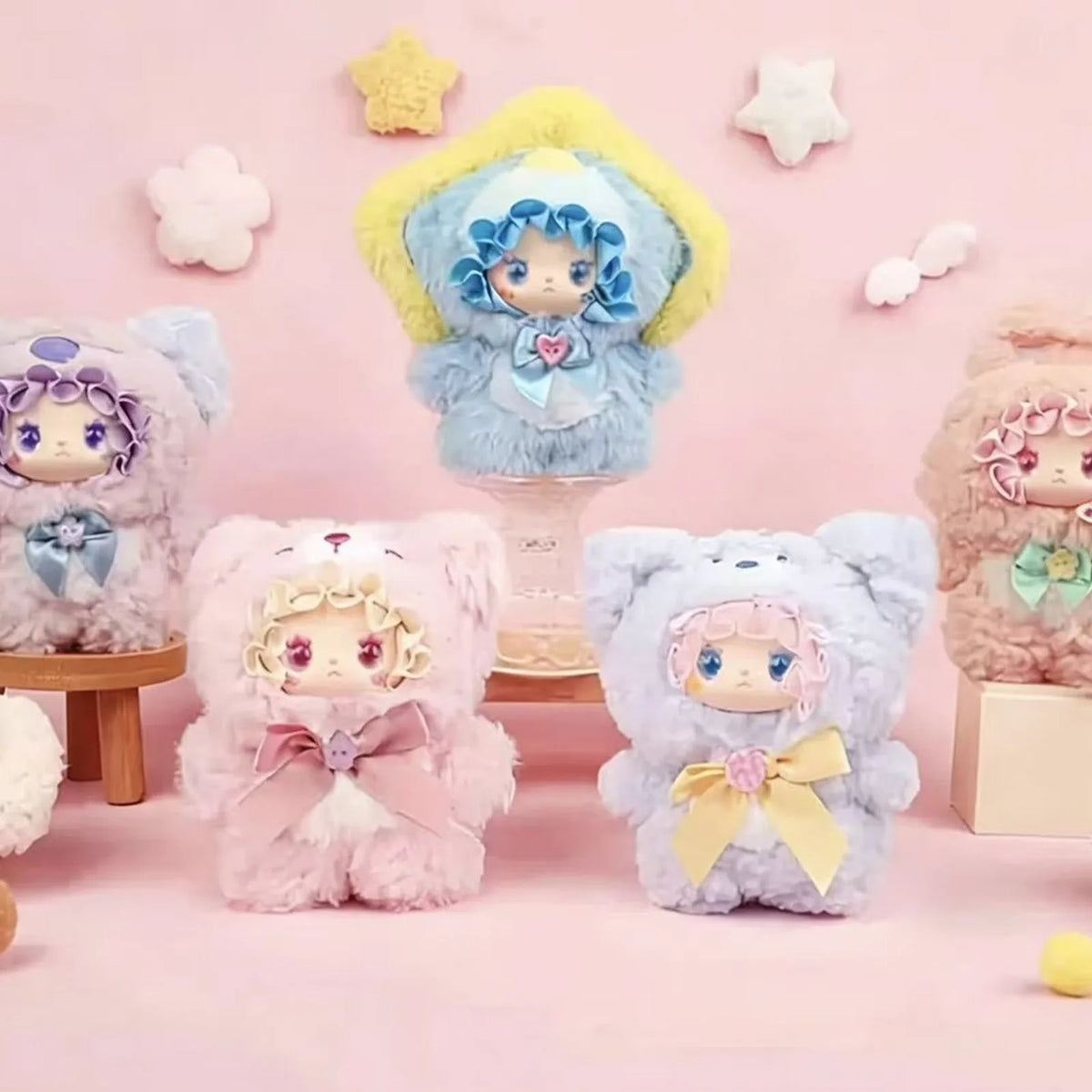 LOVELY EMMA Fantasy Bubbles Series Plush Pendant Blind Box - Series overview with complete central plush examples; display props not included; random design not guaranteed