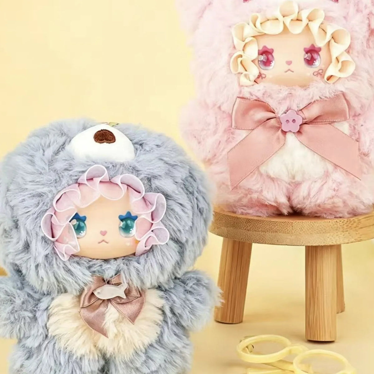 LOVELY EMMA Fantasy Bubbles Series Plush Pendant Blind Box - Complete central pink plush pendant example; adjacent grey example cropped; random design not guaranteed