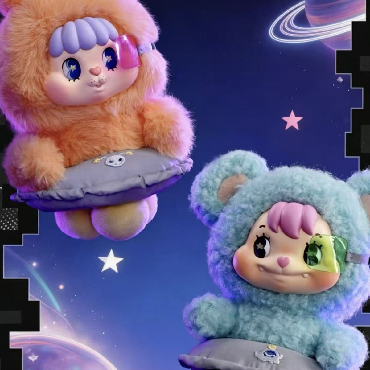 B309-01 Orange and teal space-outfit character details; plush pendant series design reference, random purchase does not guarantee pictured design