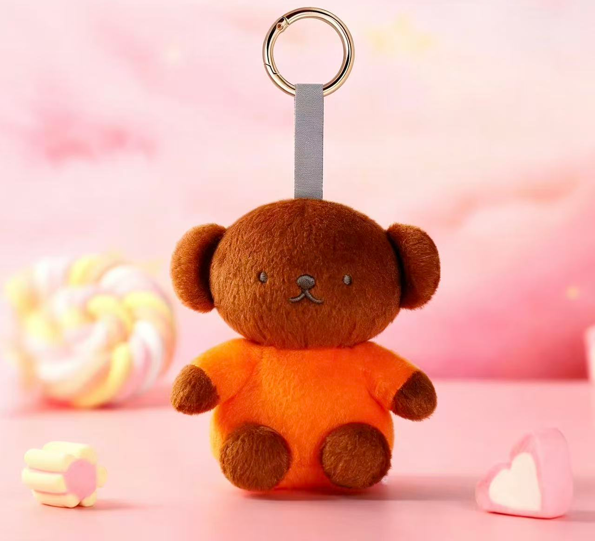 Miffy Colorful Series Plush Pendant - Complete Boris pendant example with orange clothing; selected named design supplies one pendant