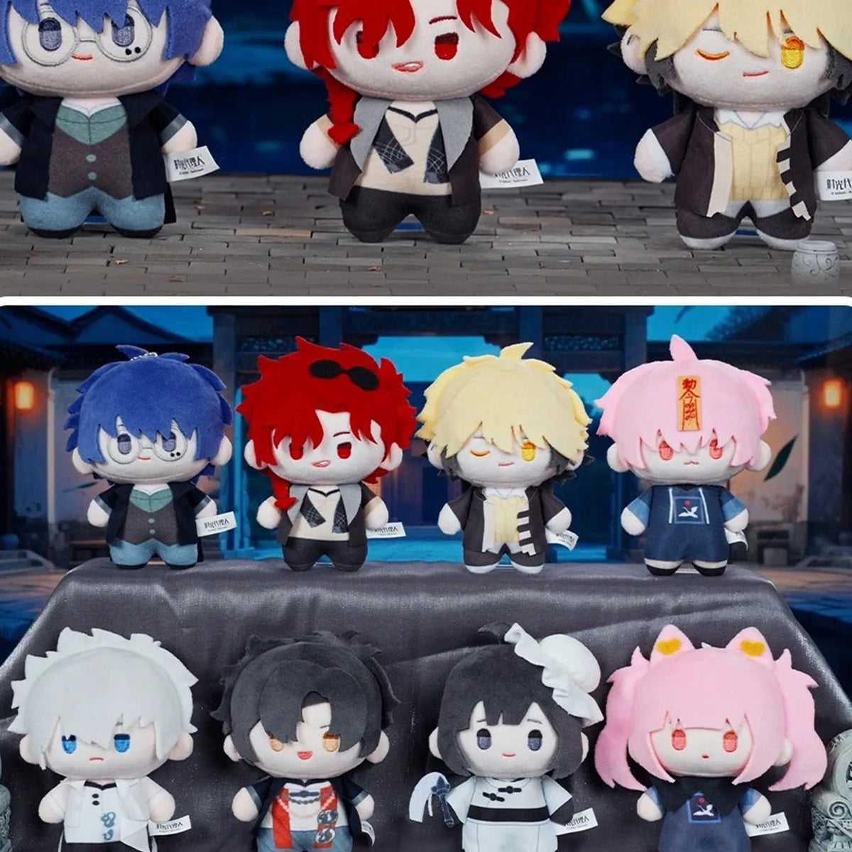 Link Click Eerie Nightfall blue, red and blond-haired plush group montage; series reference, random purchase does not guarantee pictured designs