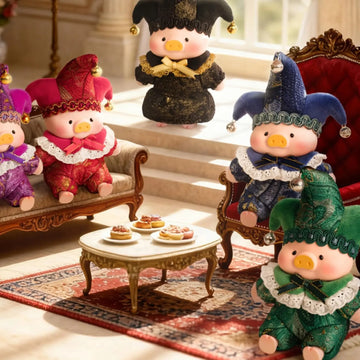 LuLu Triangel jester-costume plush keychain series group; designs shown are examples