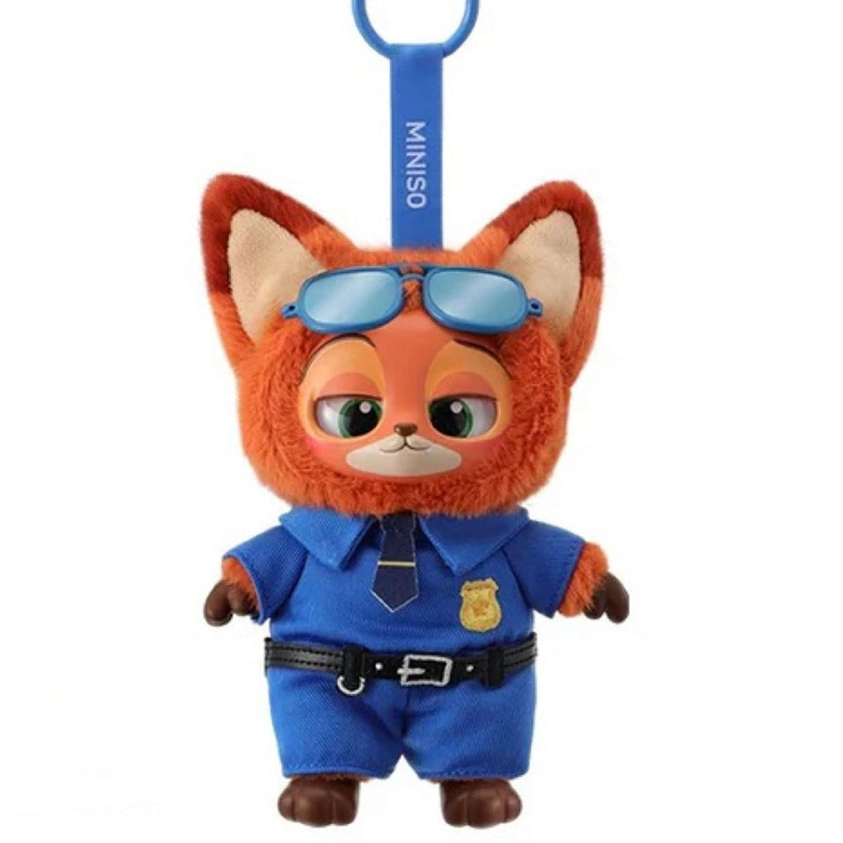 Miniso Zootopia Vinyl Plush Pendant Mystery Blind Box - Police-outfit fox pendant detail with blue strap; illustrative series image, contents depend on purchase option