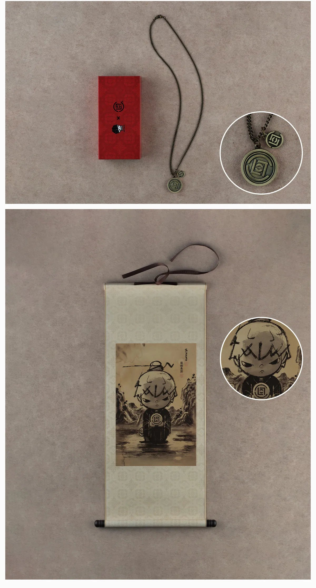 Gift edition necklace and scroll shown in detail