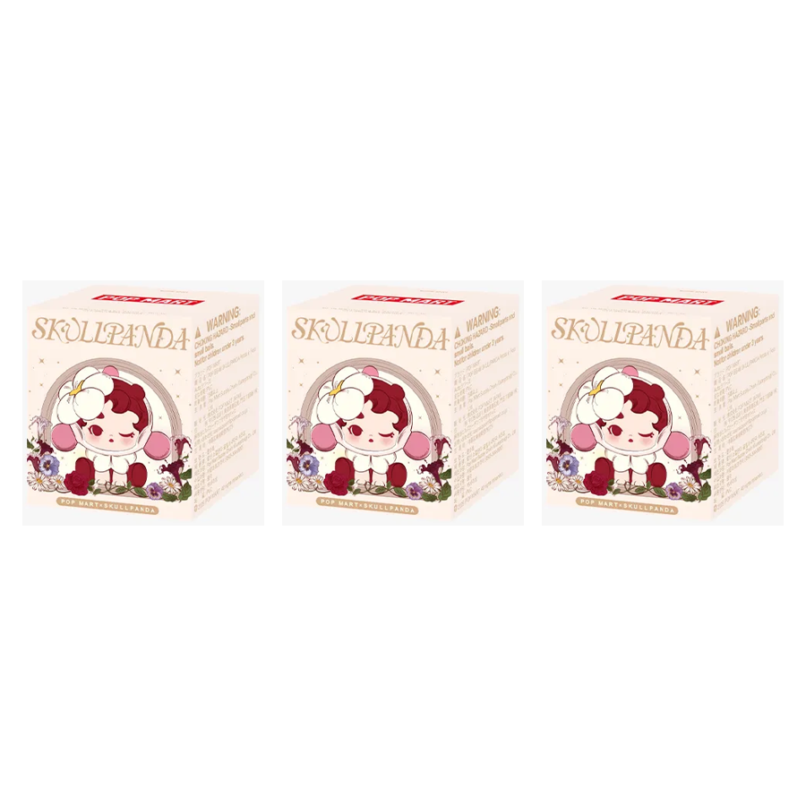 POP BEAN SKULLPANDA Petals in Four Acts Series — three individual blind boxes — quantity illustration, not a sealed three-box factory pack