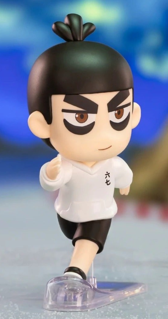 Seven confirmed figure full view including upper hair tuft, hands, outfit, foot and clear support; original source photograph
