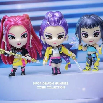 K-POP Demon Hunters Cosbi Mini Figure Blind Box - K-POP Demon Hunters figure display with complete central examples; random design not guaranteed