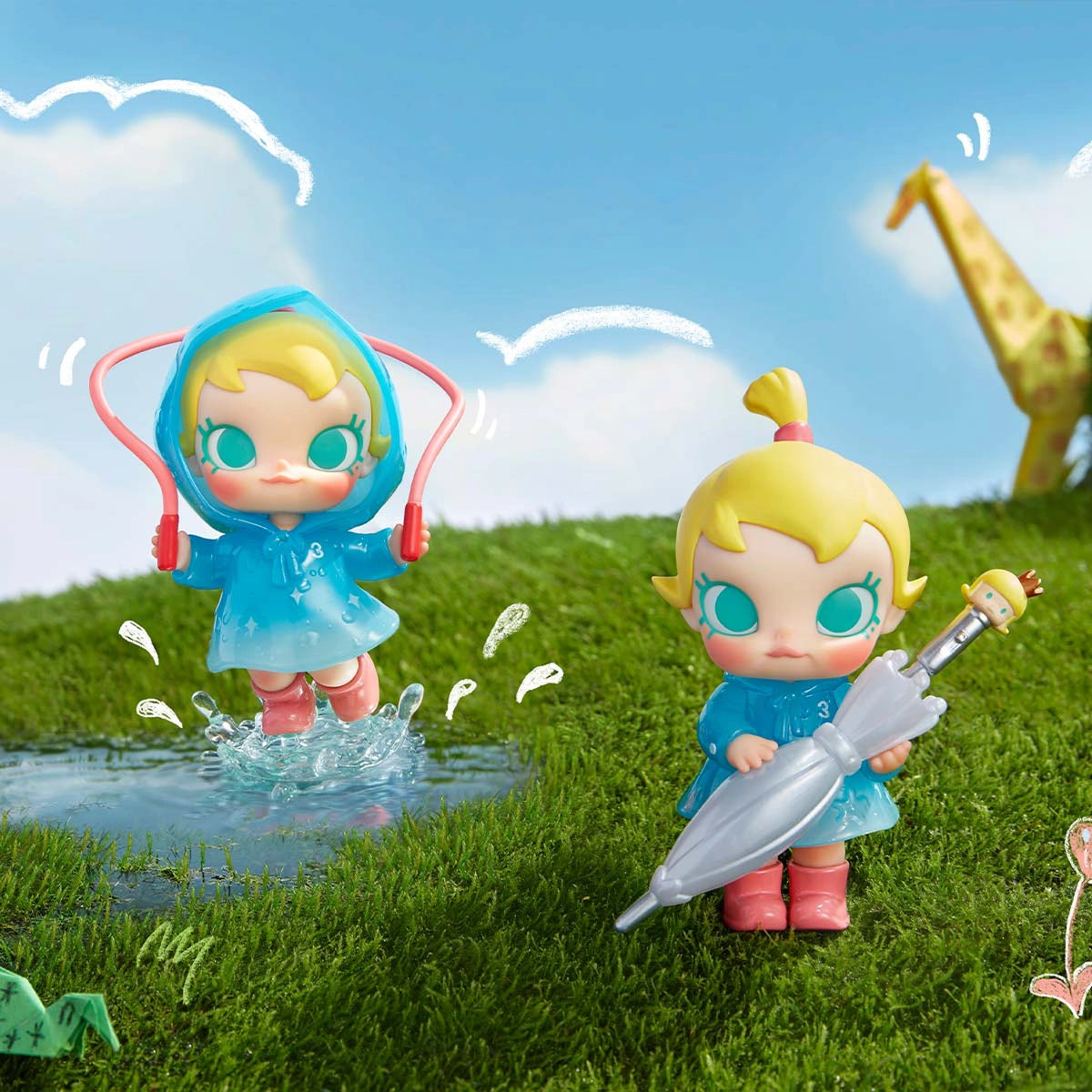Both Raining Day figures in original scene; animal and outdoor display props not included