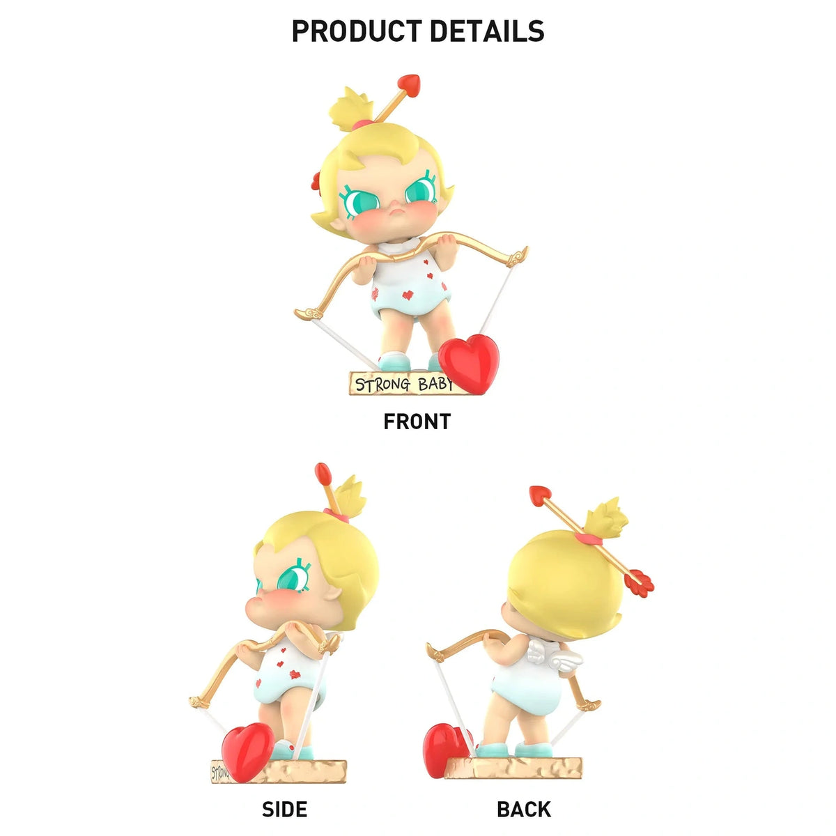 The same Baby Molly fixed figure from front, side and back