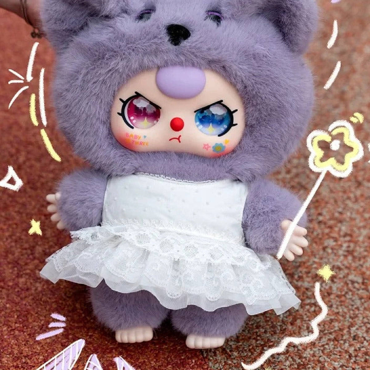 Baby Three-400% V3 Plush Dolls, Blind Box - Purple plush detail with upper head cropped; packaging is defined by selected option