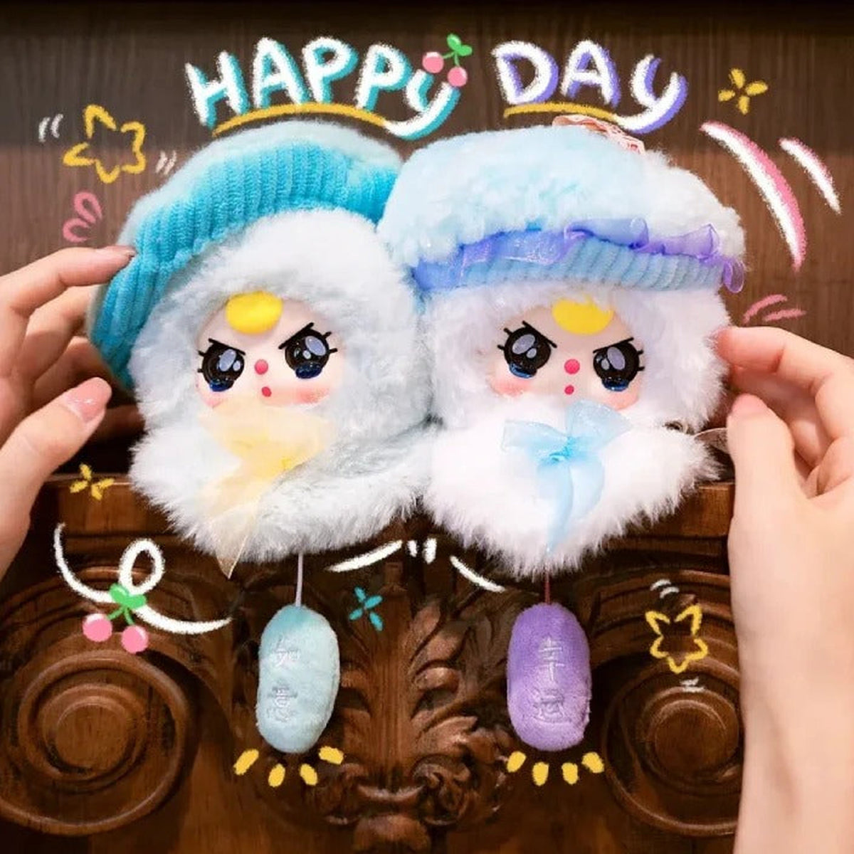 Baby Three- Sunny Baby Series Plush Blind Box - Two Sunny Baby plush examples held for scale reference; illustrative series image, contents depend on selected purchase option
