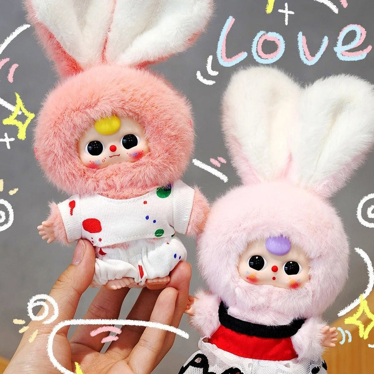 Baby Three The Miniature Bunny Series Plush Blind Box - Pink miniature bunny plush examples; illustrative series image, contents depend on selected purchase option
