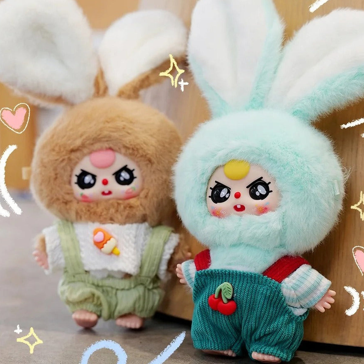 Baby Three The Miniature Bunny Series Plush Blind Box - Brown and mint miniature bunny plush examples; illustrative series image, contents depend on selected purchase option