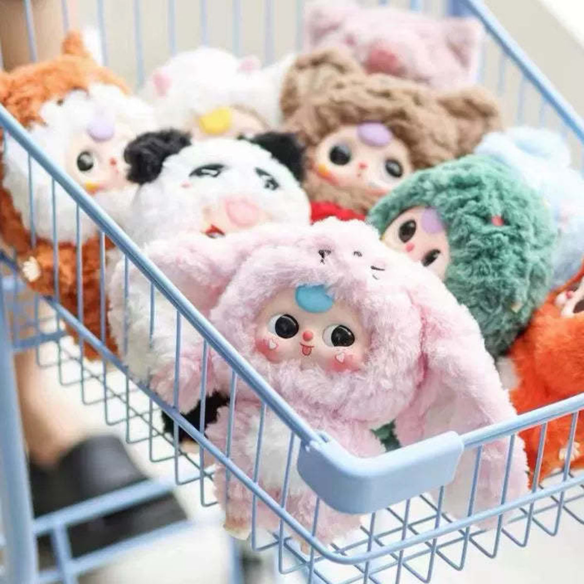 Baby Three V3 multiple plush examples in a basket; basket not included