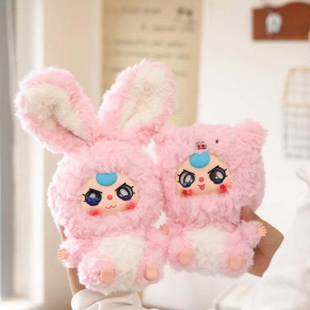 Baby Three Twelve Chinese Zodiac Series Plush Blind Box - Pink long-ear Chinese Zodiac plush examples; illustrative series image, contents depend on selected purchase option