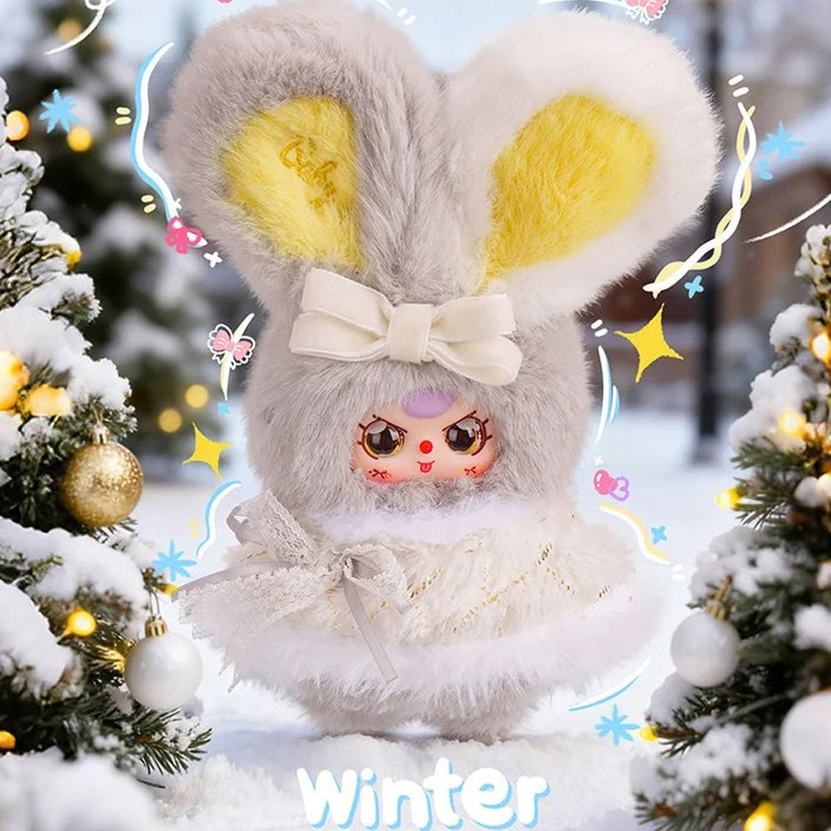 Baby Three Winter Series Plush Blind Box - Grey and white Winter plush with bow detail; illustrative series image, contents depend on selected purchase option