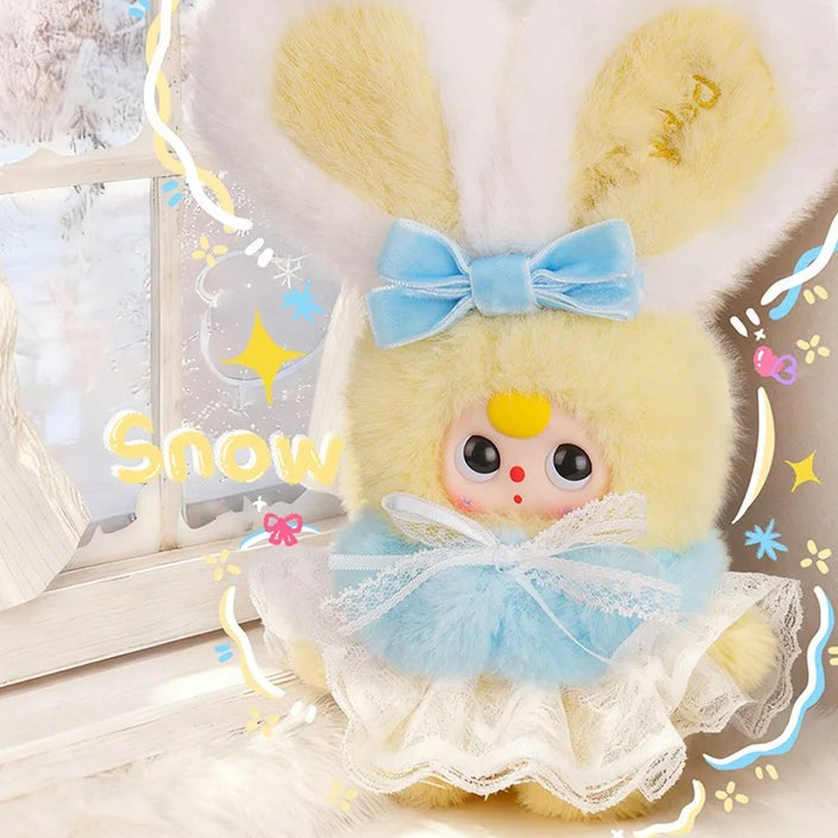 Baby Three Winter Series Plush Blind Box - Yellow and white Winter plush with blue bow; illustrative series image, contents depend on selected purchase option
