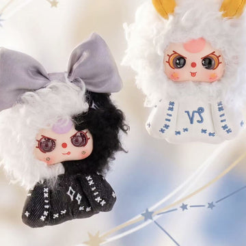 Baby Three Zodiac Guardian Star Series Plush Pendant Blind Box - Black and white plush pendant details with upper accessories cropped; random design not guaranteed